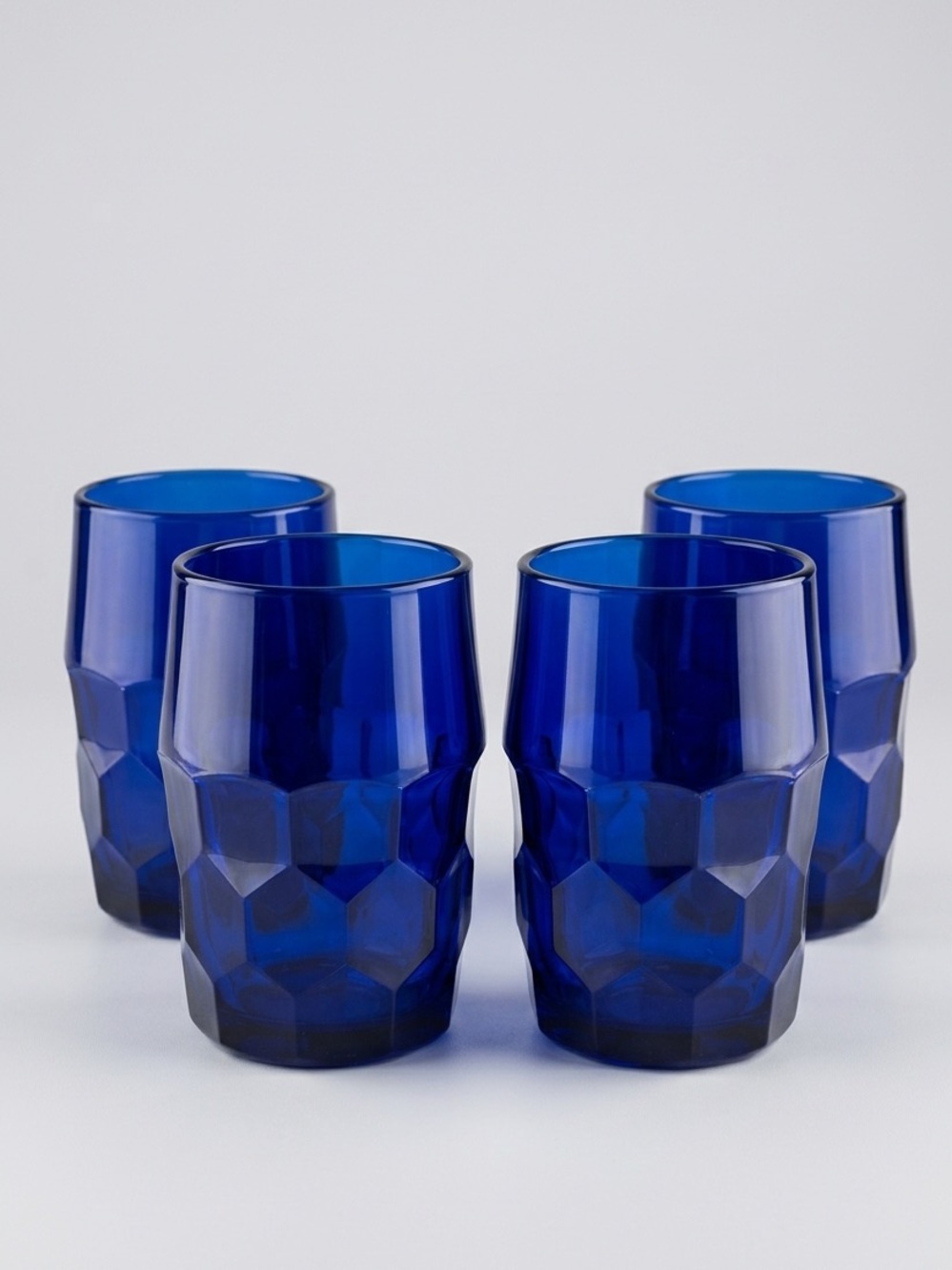 Viking 70s Georgian Cobalt Blue Honeycomb Tumblers Set Vintage 8 oz Glasses